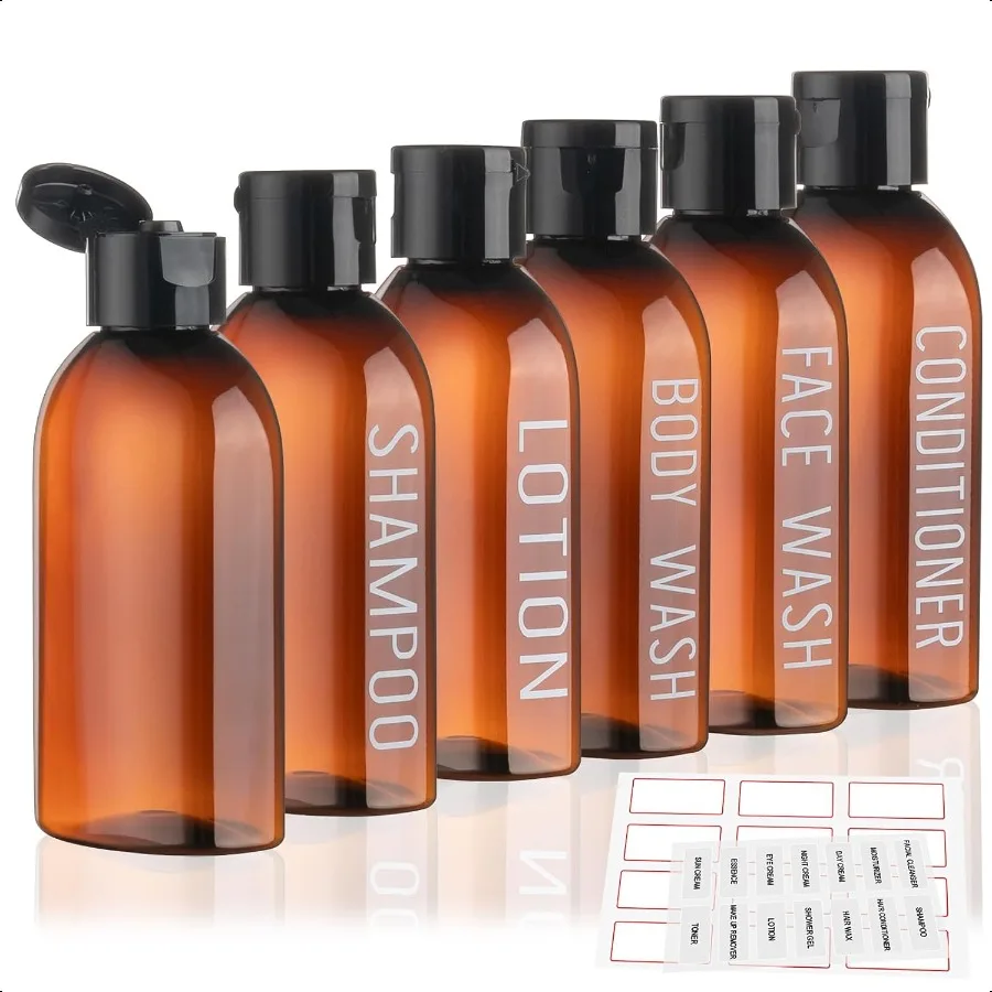 

Travel Bottles for Toiletries 6 PCS 3.4oz 100ml Travel Size Containers Plastic Lotion Bottle TSA Approved Leak Proof Squeeze Bo