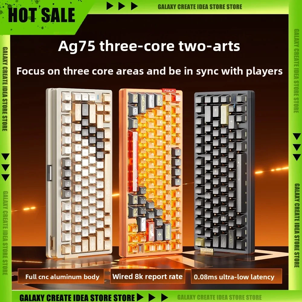 Teclado Mecânico AULA AG75 em Liga de Alumínio, Baixa Latência, Eixo Magnético, Teclado Gamer com Layout 75%, Presente para PC
