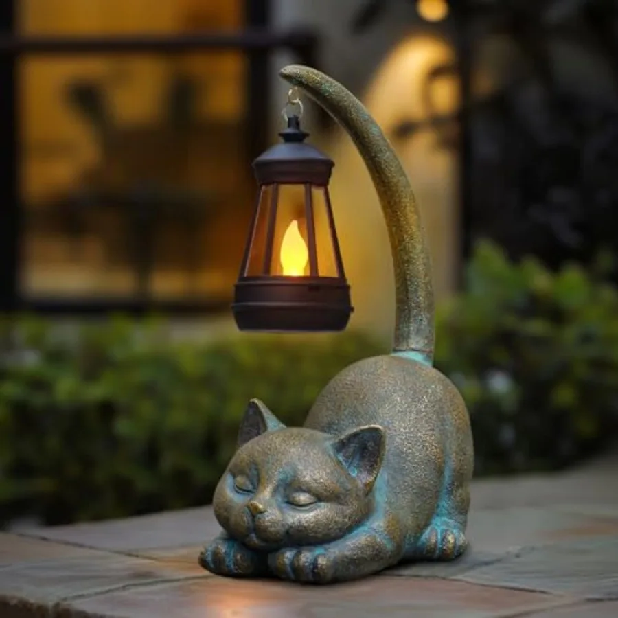 

Solar Garden Statues Cat Figurine with Solar Light Outdoor Decorations for Patio Yard Lawn Ornament Outdoor Housewarming Birthd