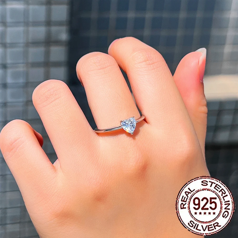 CWWZircons S925 Sterling Silver Brilliant Love Heart Shape Cubic Zirconia Rings for Women Bridal Party Jewelry Accessory SR057