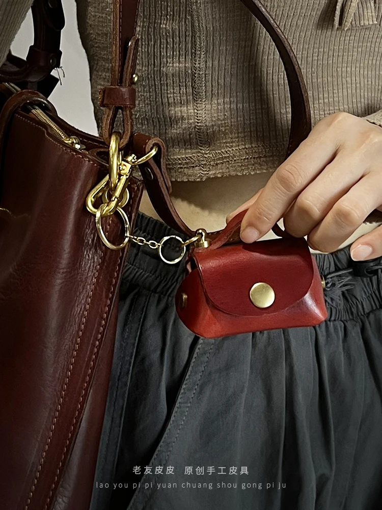 Cowhide Mini Bag Handmade Pendant Genuine Leather Storage Bag