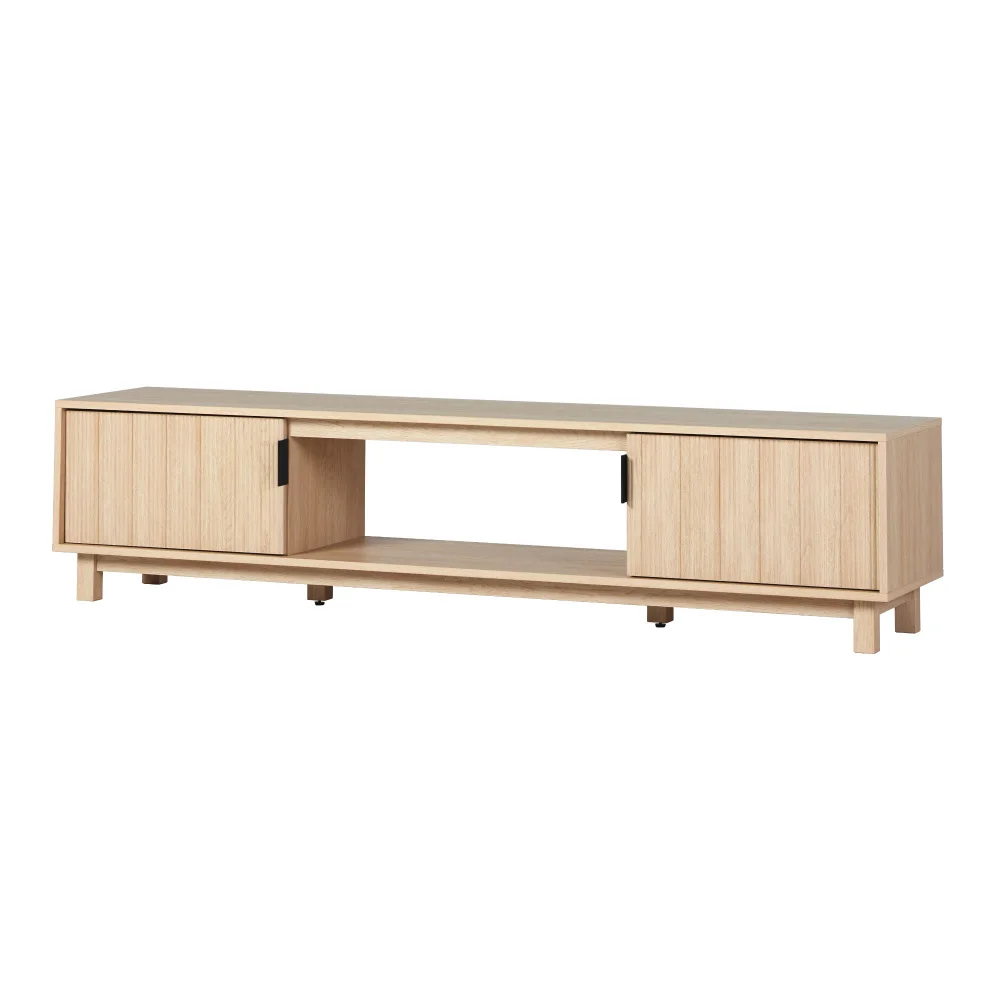 Modern Fluted Door TV Stand para TVs, carvalho rústico, até 80 em