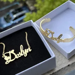 DUOYING-collar con letras personalizadas para niños, pulsera con nombre, placa de identificación de acero inoxidable personalizada, juego de joyas