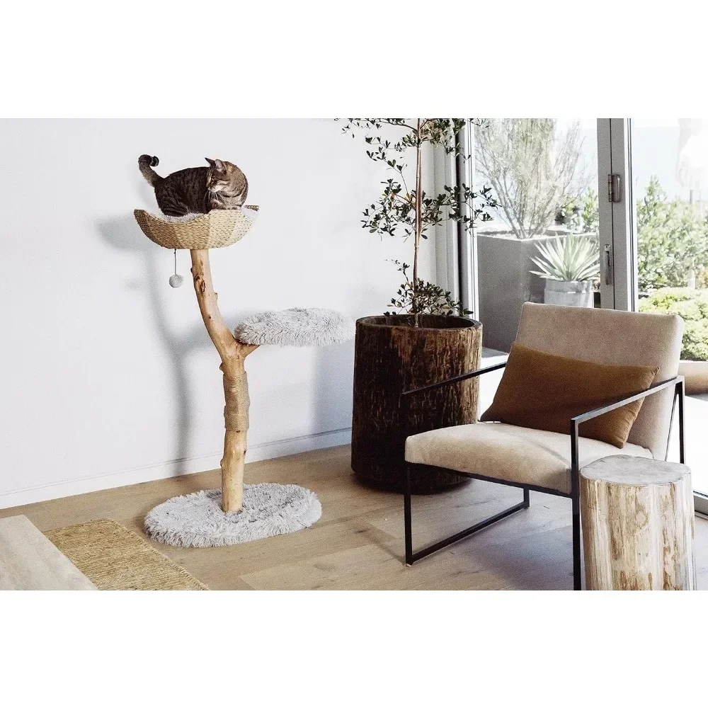 

Wooden Cat Tree Tower, Modern Single Branch Condo, Wood Tree,Furniture for Cat, Cat Lover Gift,Gift by MAU LIFESTYLE,Bullet Gray