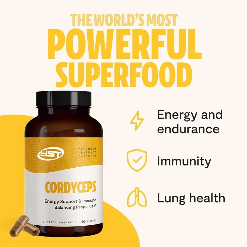 Cordyceps sinensis mushroom supplement - used for energy and endurance, lung health, and immune enhancement (60 capsules)