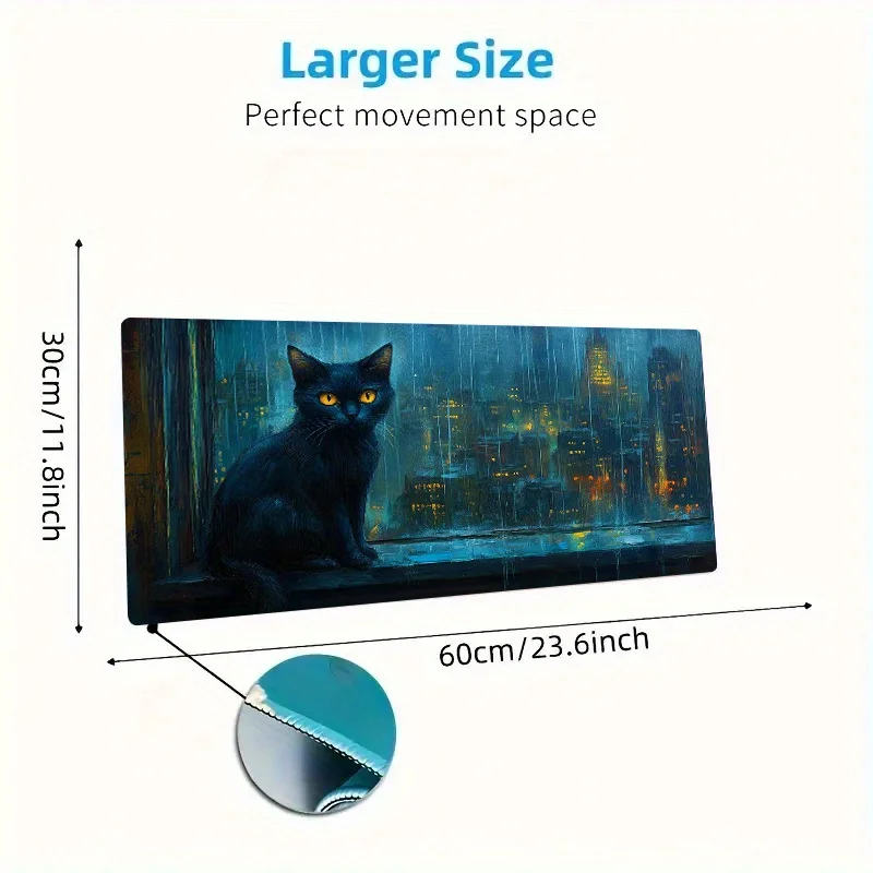 

Large Black Cat in Rain Cityscape Mouse Pad - Polyester, Non-Slip Desk Mat for Office, Gaming, RV Decor | Ideal Birthday or Chri