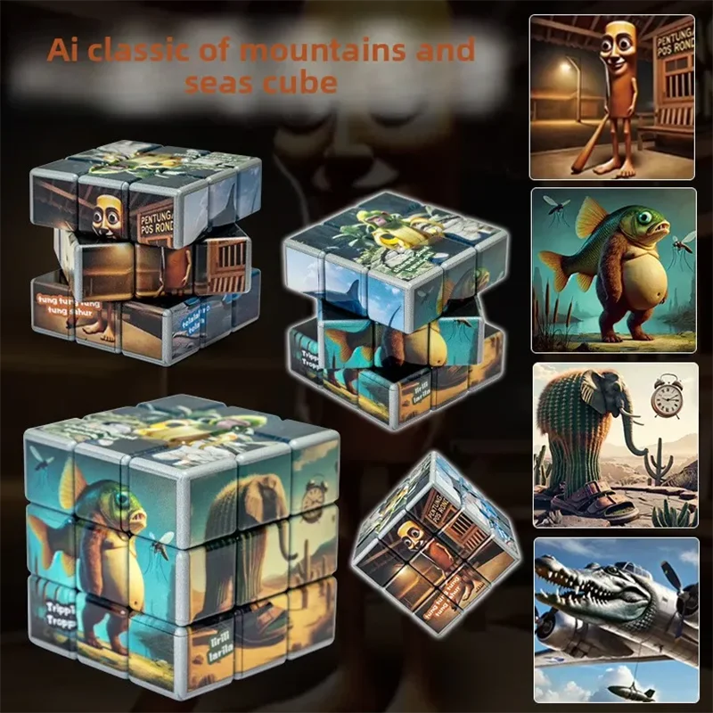 Il classico delle montagne e dei fiumi Tung Tung Sahur Bastone di legno Uomo 3rd Step Cubo magico Giocattolo Regalo per bambini
