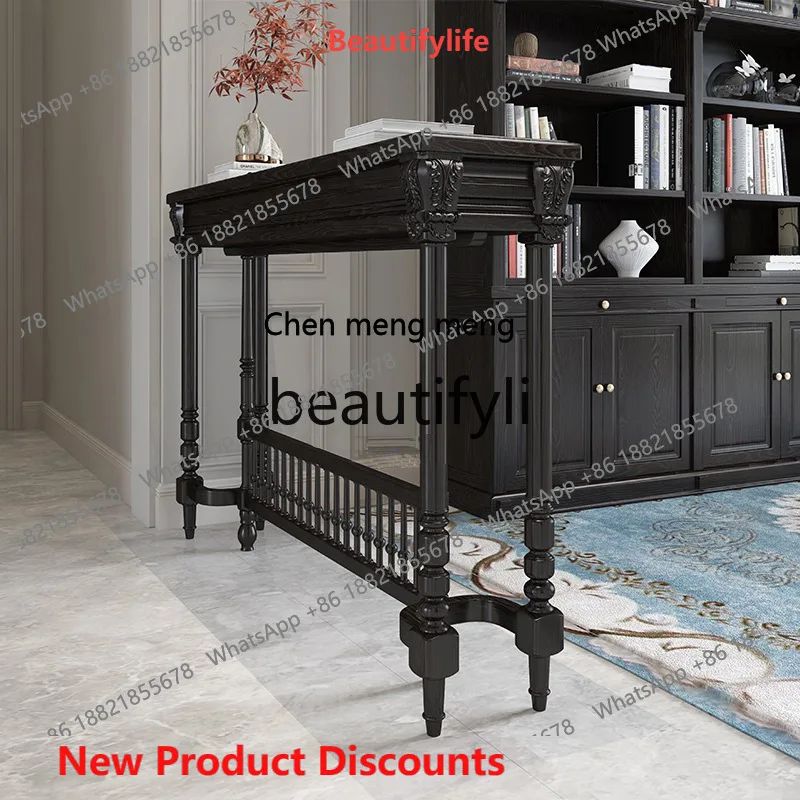 New arrive  American Light Luxury Dining Table Solid Wood French Retro Furniture Square Desk Entryway Table Black Warrior Dining