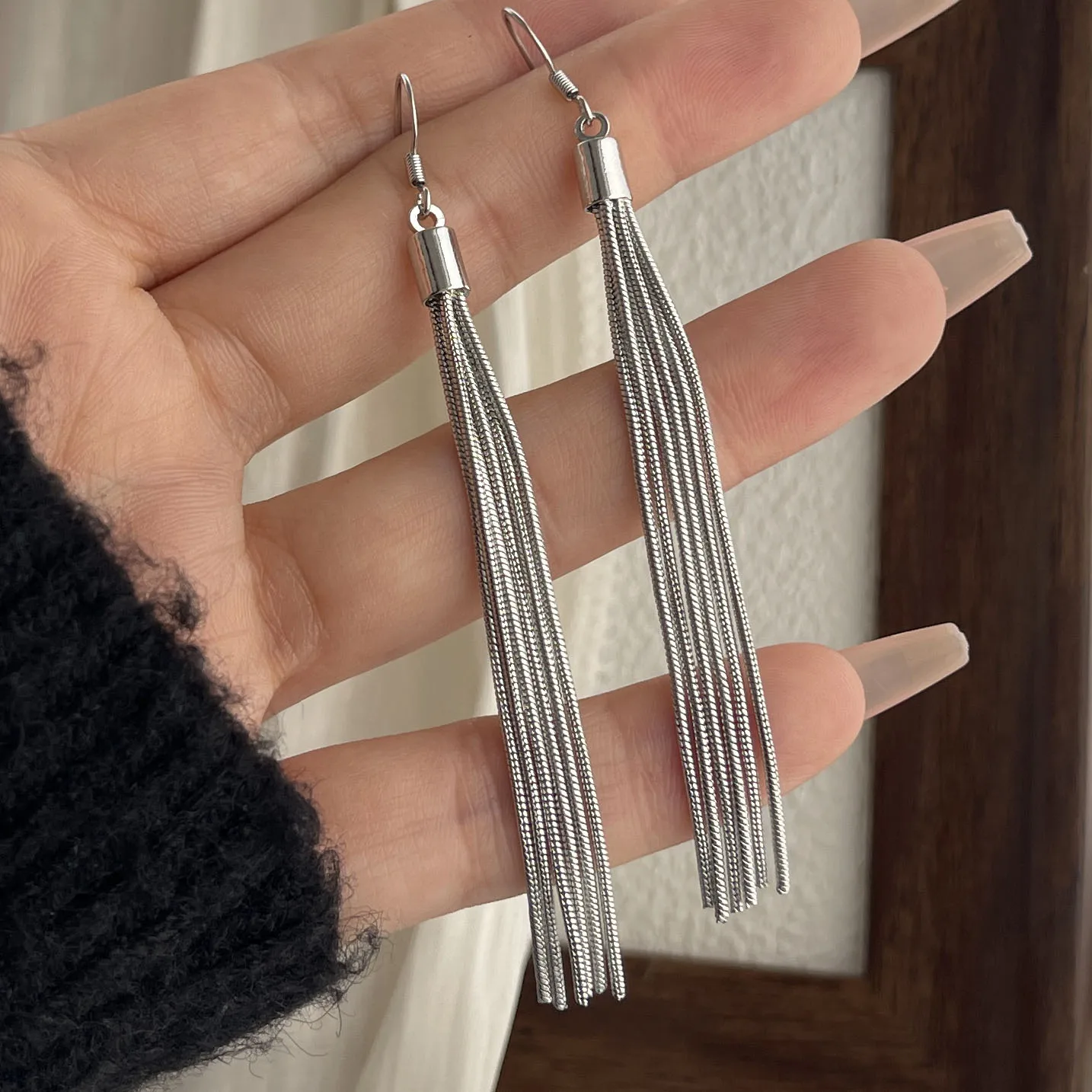 

925 Sterling Silver Vintage Earrings For Women Trendy Simple Long Tassel Earring Jewelry Prevent Allergy Party Accessories