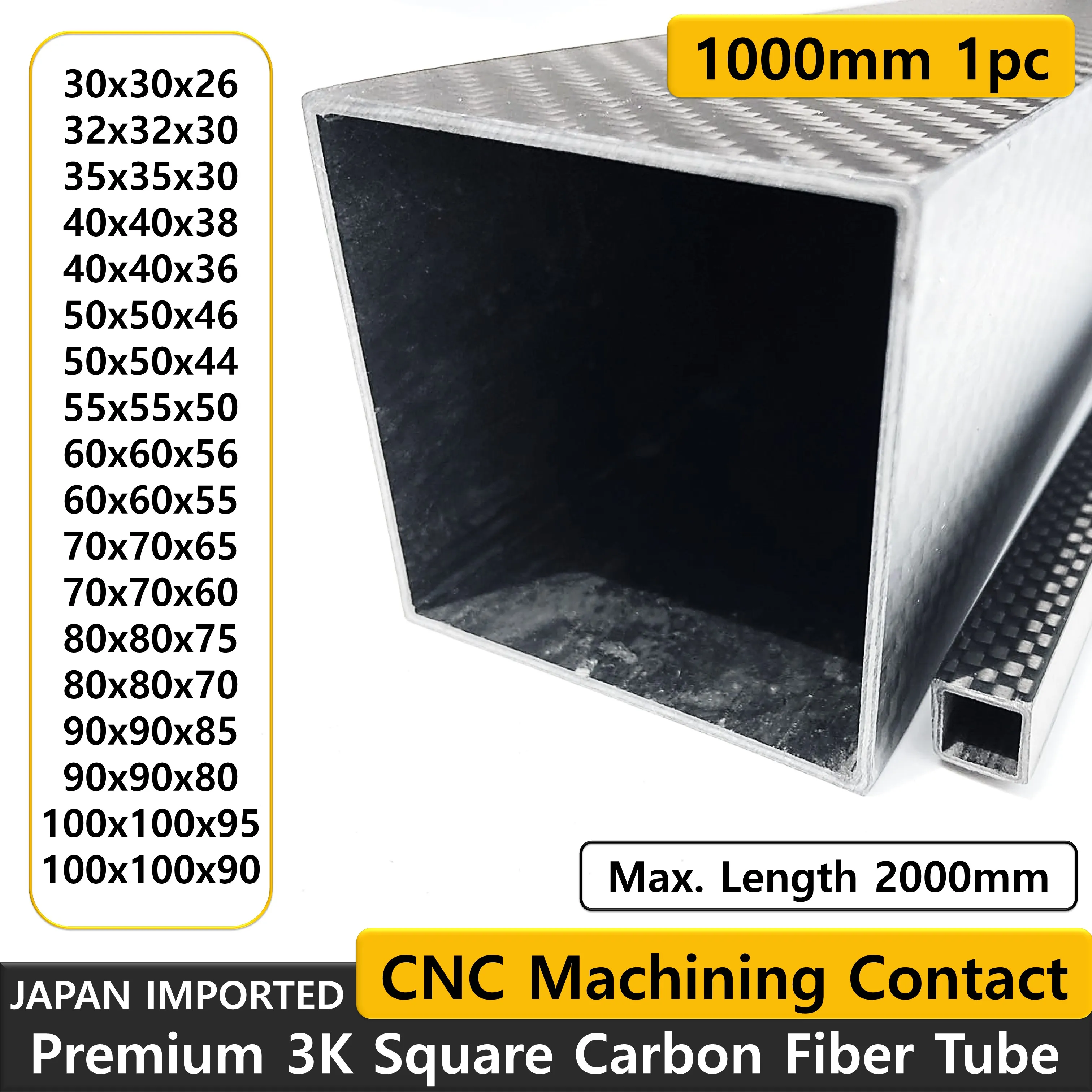 1Pc Rectangle 3K Full Carbon Fiber Square Tube Twill Matte High Strength Composite Material 40mm 45mm 50mm 60mm 70mm 80mm 100m