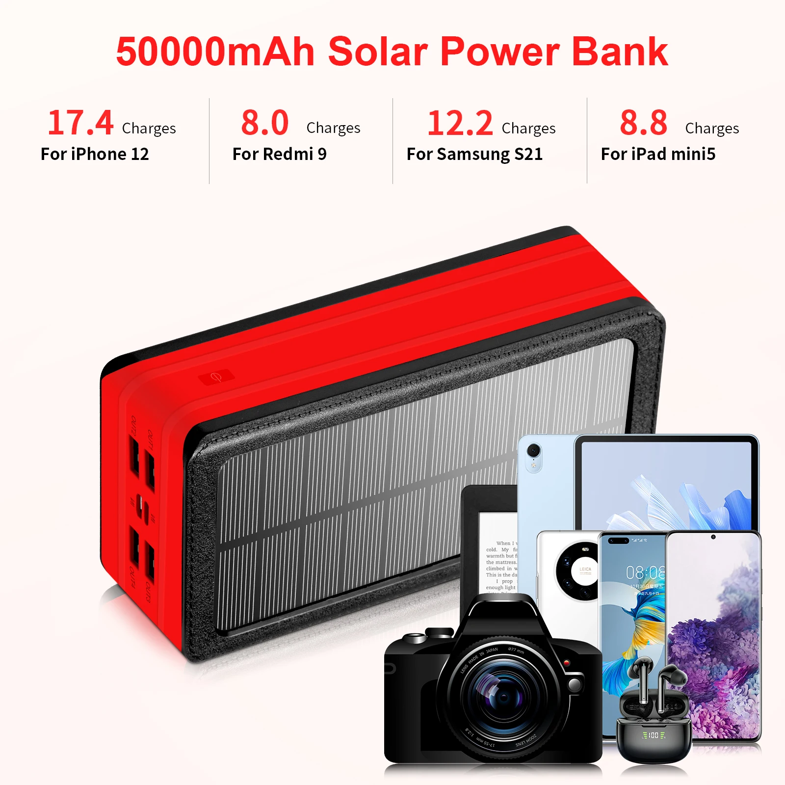 20000mAh 30000mAh 50000mAh Portable Solar Charger IP66 Waterproof Solar Power Bank