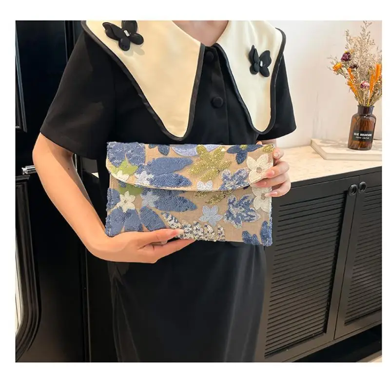 1 Stück Glitzernde Elegante Party-Handtaschen Stilvolle Pailletten-Abendclutches Perlenbesetzte Exquisite Blumenstickerei-Taschen für den Abend – Detail 14