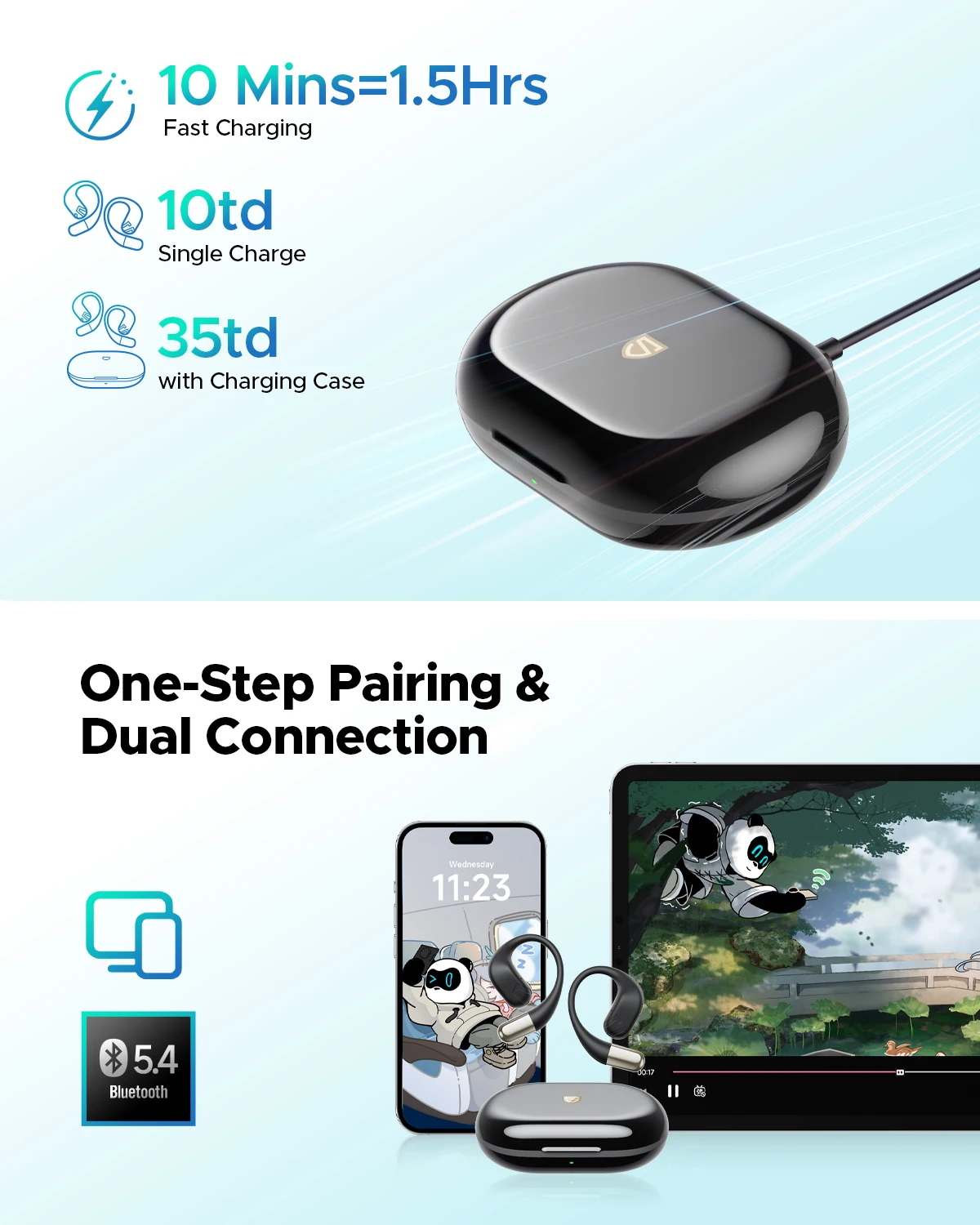 SoundPEATS Chasers سماعات أذن مفتوحة بلوتوث 5.4 سماعات أذن لاسلكية مع ANC مفتوح، صوت محلي، صوت LDAC عالي الدقة، IPX5، 35H