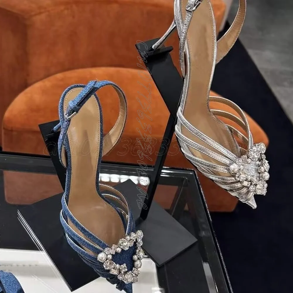 Décolleté con cinturino alla caviglia con decorazioni in cristallo Scarpe con tacco alto sottili per le donne Scarpe a punta in pelle opaca Scarpe moda 2025 Zapatos Para Mujere