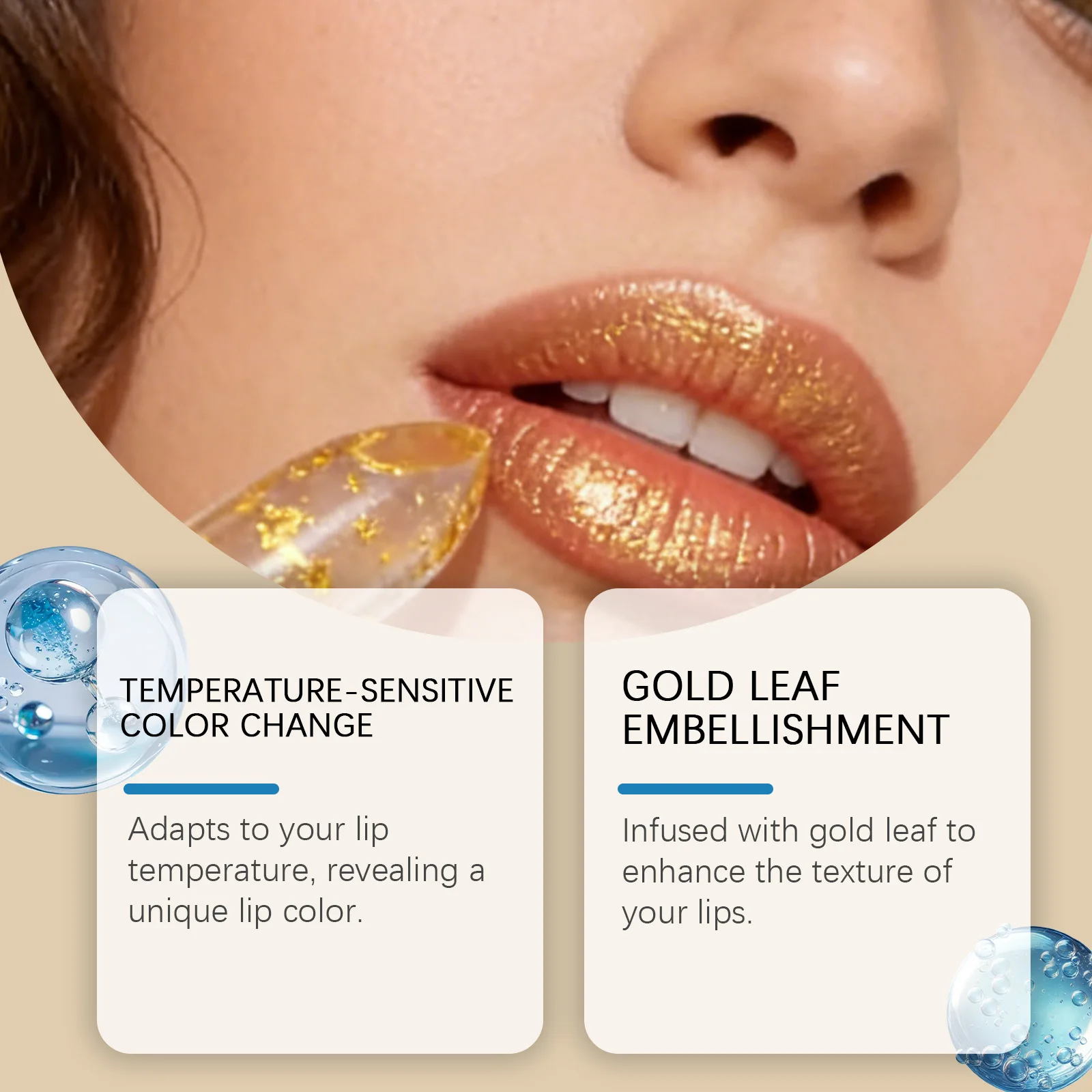 Color Changing Lipstick Gold Foil Moisturizing Lip Balm Temperature Changing Long Lasting Lip Tint Natural for Women Makeup