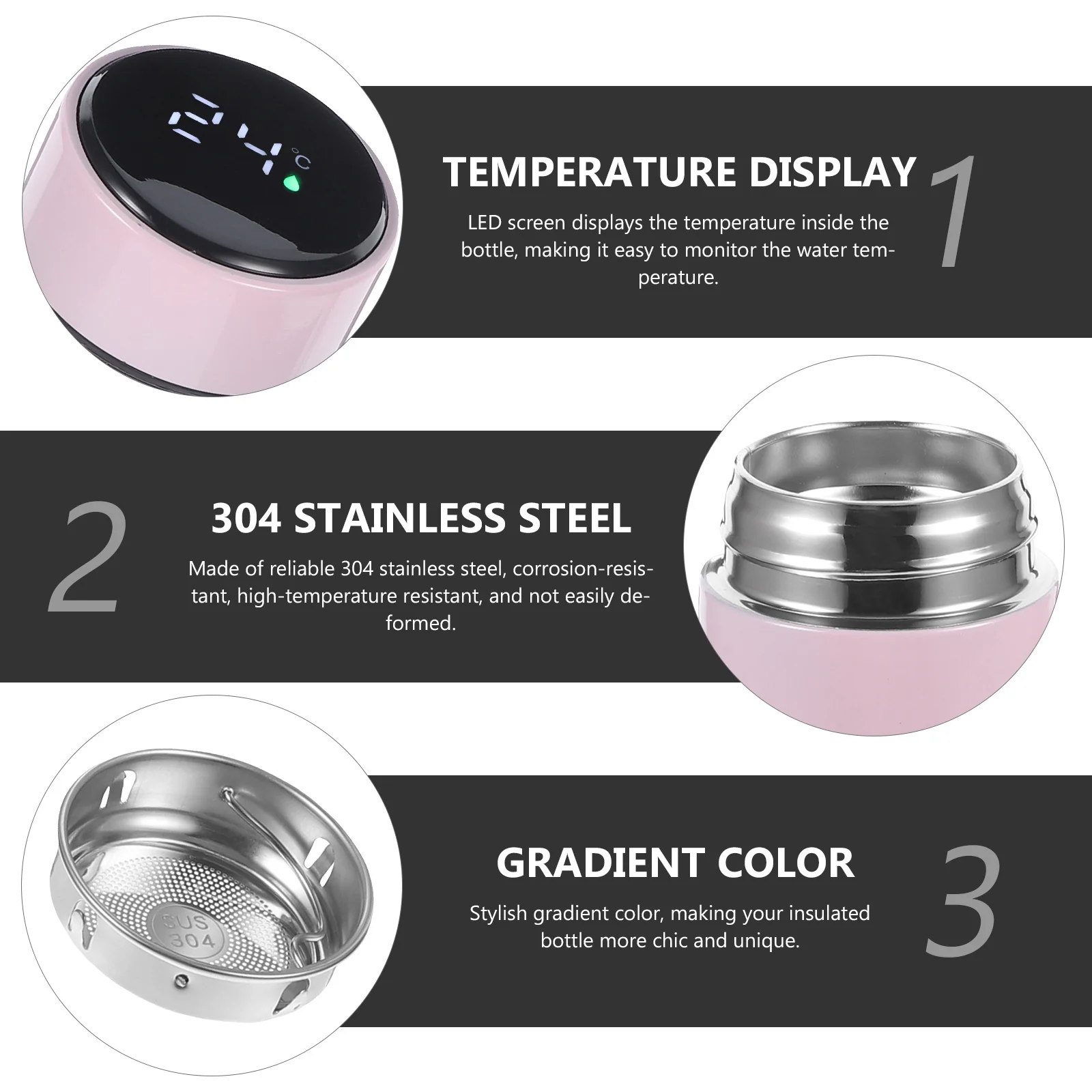 

500Ml Insulated Bottle Stainless Steel Vacuum Water Bottle Smart Temperature Display Led Large Capacity Thermal Cup For