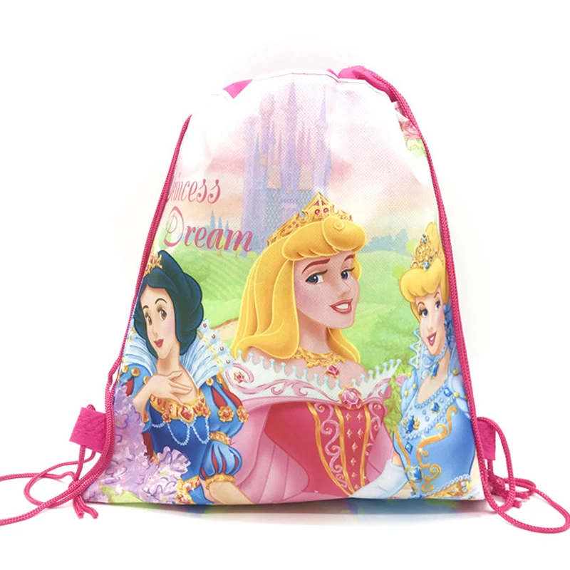 Disney Princess Drawstring Bag Pink Girls Cartoon School Bag Children Printing School Backpacks for Birthday Party Decorations