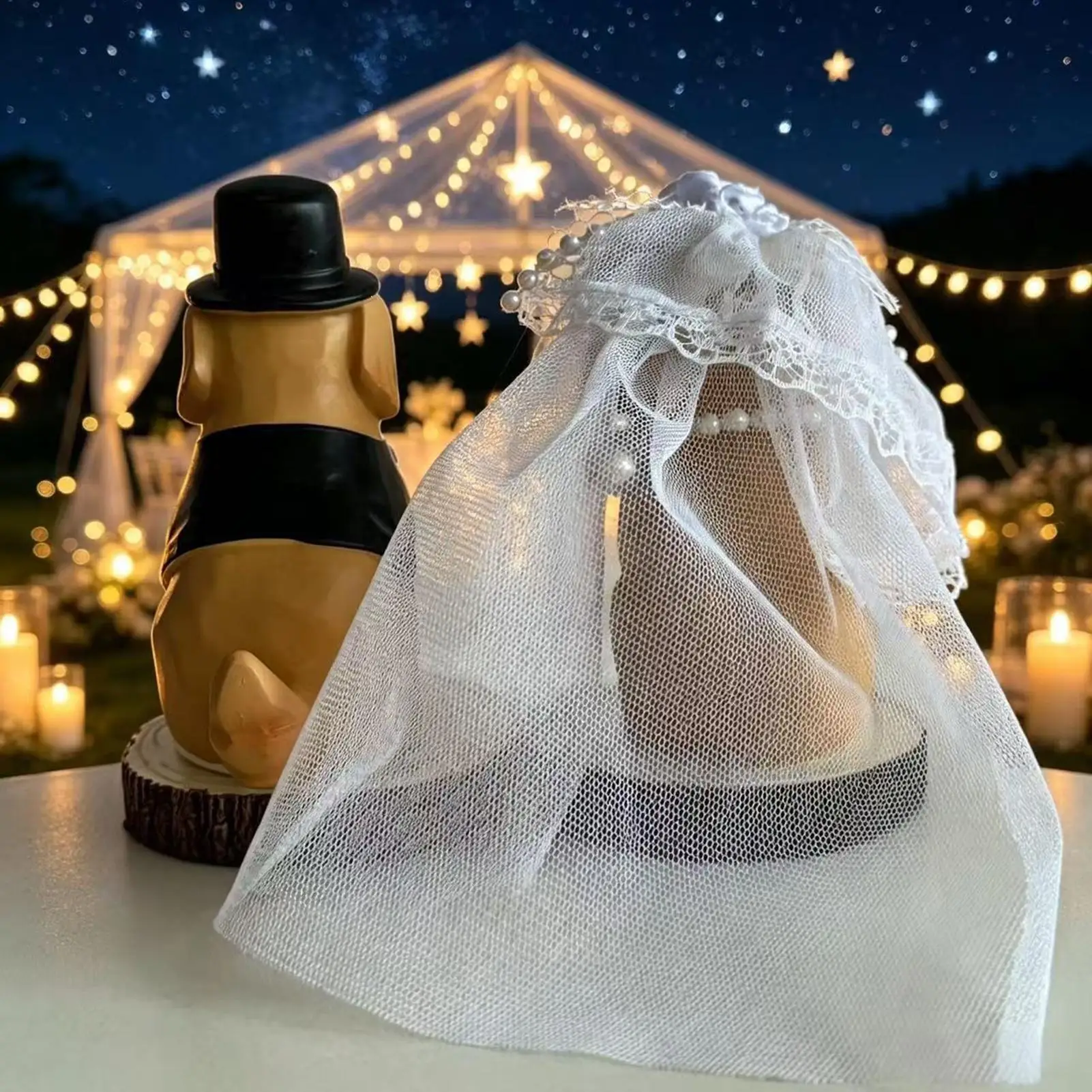 Bride And Groom Dog Figurine 2 Pieces Resin Couple Animal Statue Couple Dog Desk Ornaments With Veil And Hat For Wedding