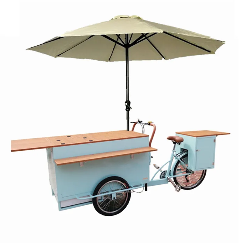 In Stock Pedal Electric Food BeerTricycle Green Color Snack Bike Street Vending Cart for Sale Coffee Tricycle Customizable