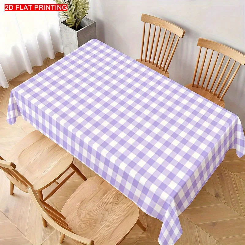 A soft, fashionable and beautiful pale purple checkered tablecloth