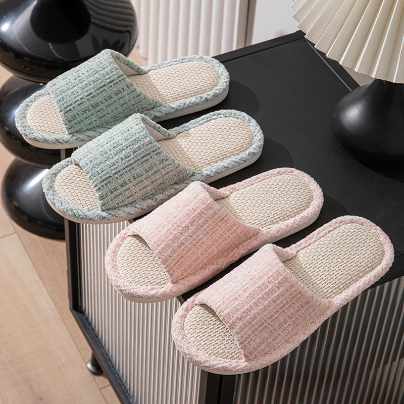 

New Linen Slippers for Men's Home Indoor Soft Soled Quiet and Non Slip All Season Household Cotton and Linen Slippers Wholesale