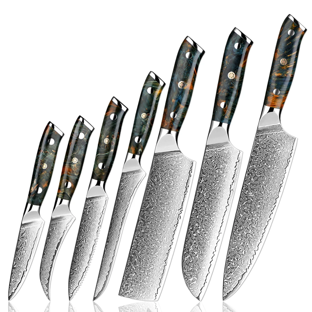 

Damascus Kitchen Knife Set 1-7 PCS, Sharp Knives Set 67 Layers Damascus Chef Knives, Japanese Kitchen Knives for Meat Vegetable