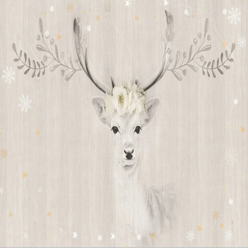 

American retro forest-themed country hand-painted reindeer colorful flowers background wall TV home decoration bedroom