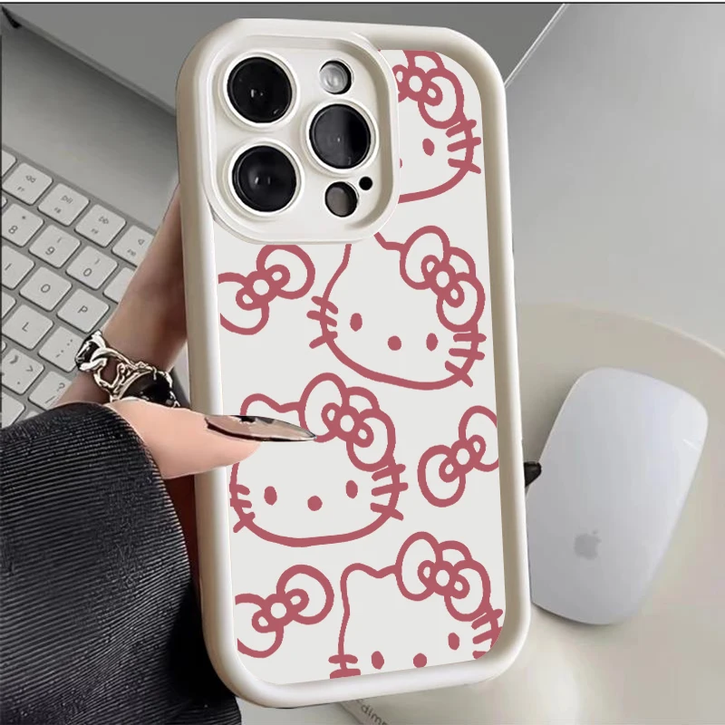 Original Sanrio Hello Kitty Liquid Silicone Cases For iPhone 15 14 13 12 11 Pro Max X XR XS 7 8 Plus Soft Shockproof Cover Y2K