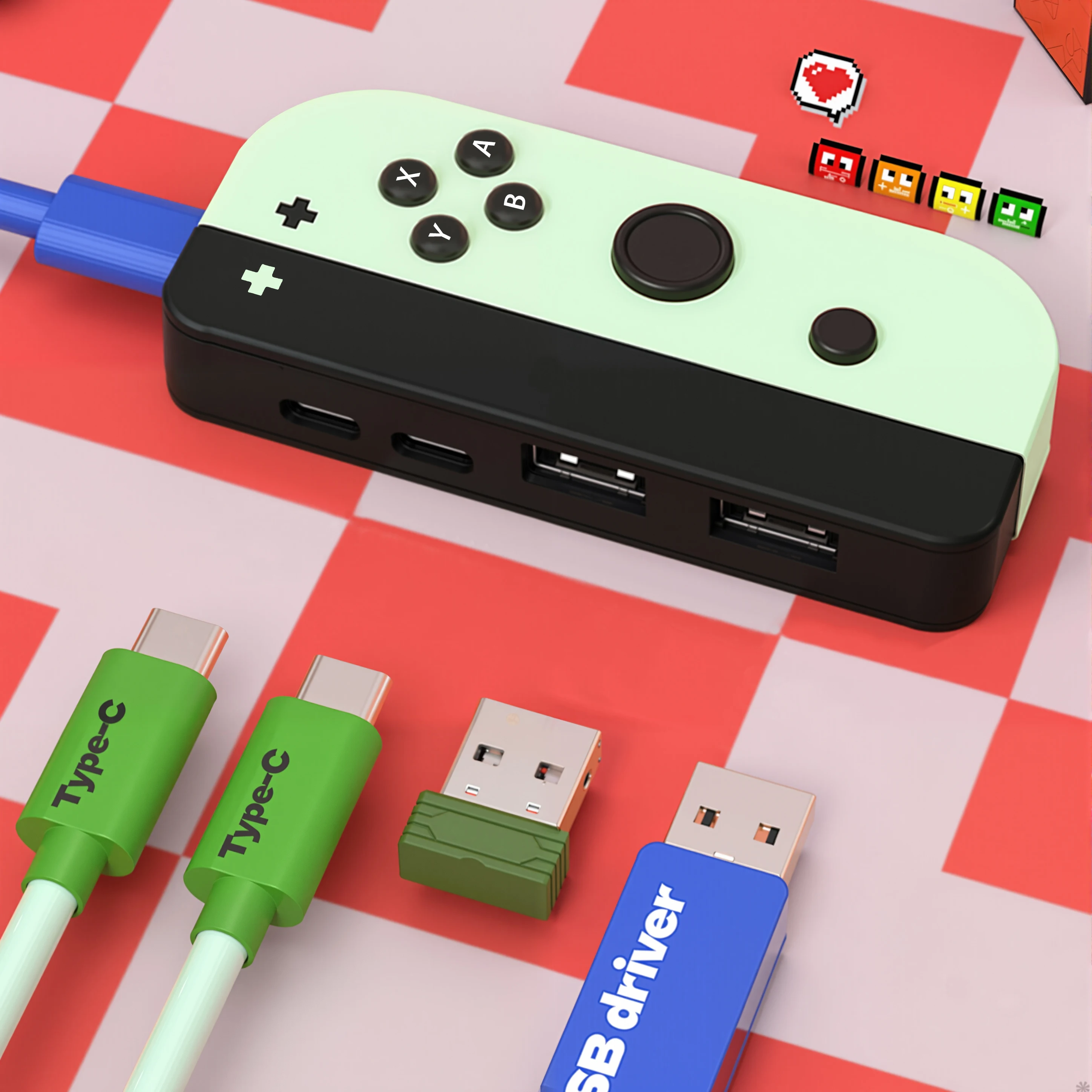 

USB Hub Type C Cartoon Game Modeling HUB 4-in-1 Multi-Port Expansion Mouse Keyboard U Disk Converter Connector