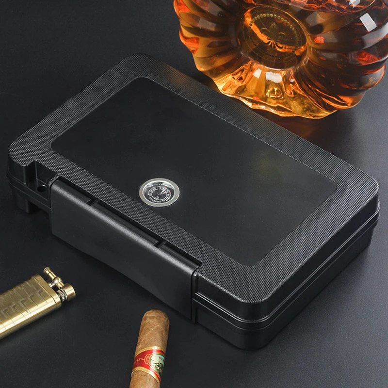 

2026 New Design Cigar Humidor With Hygrometer And Humidifier ABS Travel Cigar Box Case Storage For 5 Cigars Smoking Accessories