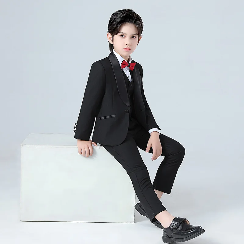 4/5PCS New Children Boys Formal Suits Slim Fit Black Wedding Suits For 2-14Y Kids Boys Child Piano Host Performance Suit Outfits