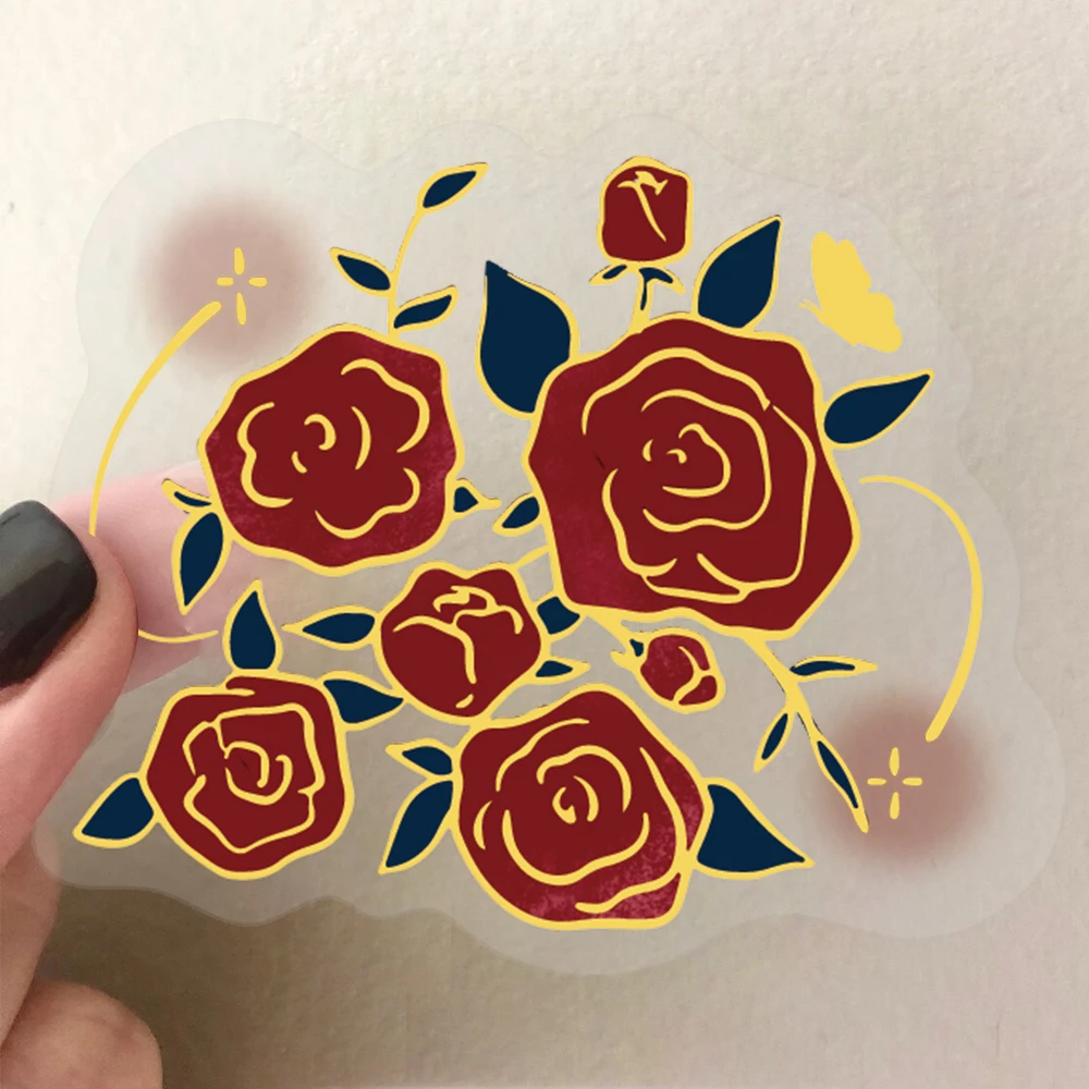 สติกเกอร์ตกแต่งโน้ตบุ๊กลายดอกกุหลาบวินเทจ 50 ชิ้น ปั๊มฟอยล์ร้อน ใส กันน้ำ สำหรับตกแต่งแล็ปท็อป โทรศัพท์มือถือ และกระเป๋าเดินทาง