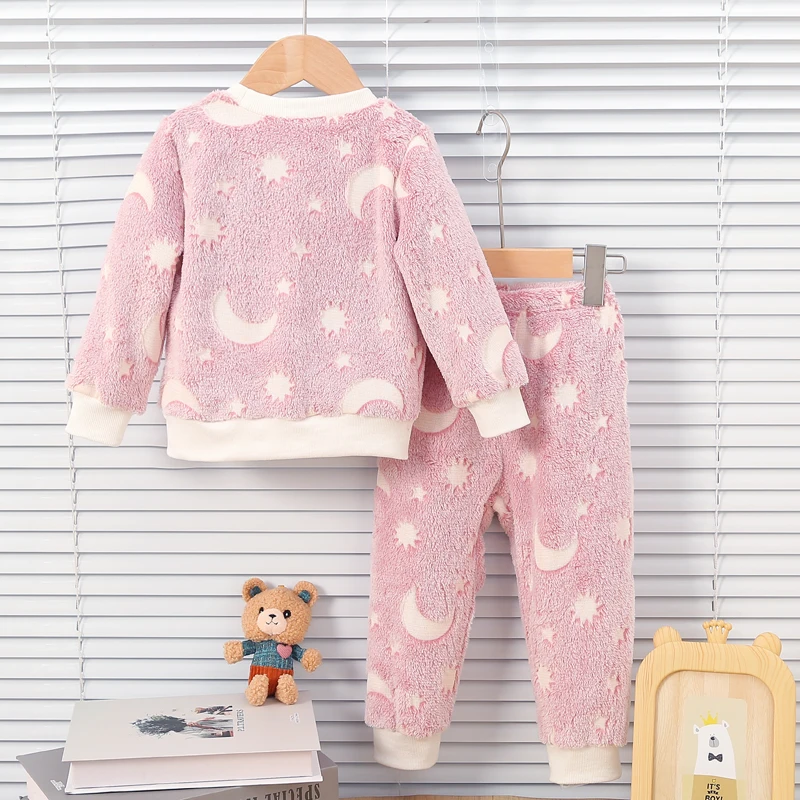 Baby Girl Autumn/Winter Plush Night Fluorescent Home Fur Baby Warm Pajama Set Fashionable and Comfortable Child Accessories