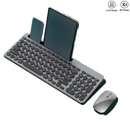 Juego de teclado y ratón inalámbricos Bluetoot con ranura para tarjetas, soporte para tableta, teclado inalámbrico para iPad, Windows, Mac OS
