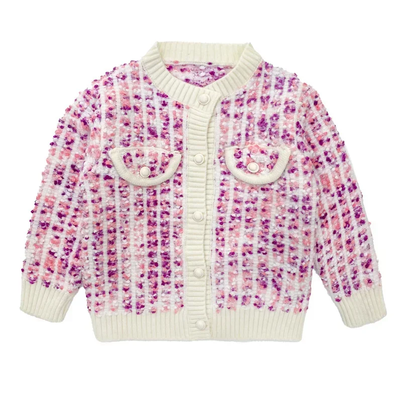 Girls' Knitted Cardigan Small Fragrant Coat  Children's Fashionable Baby Spring and Autumn Children's Fashion Sweater （No skirt）