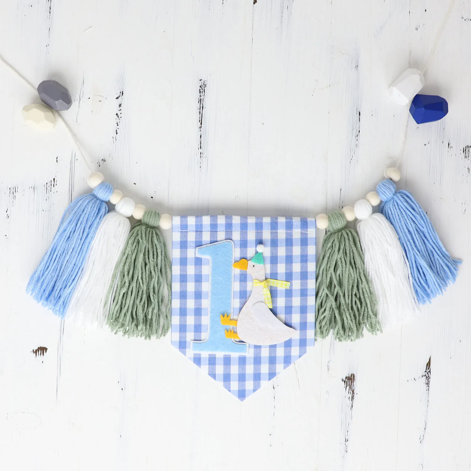 Hochstuhl-Banner zum 1. Geburtstag, blaue große Gans-Thema, dekorative Girlande für Geburtstagsfeiern, Foto-Requisiten, Partyzubehör für Jungen – Detail 5