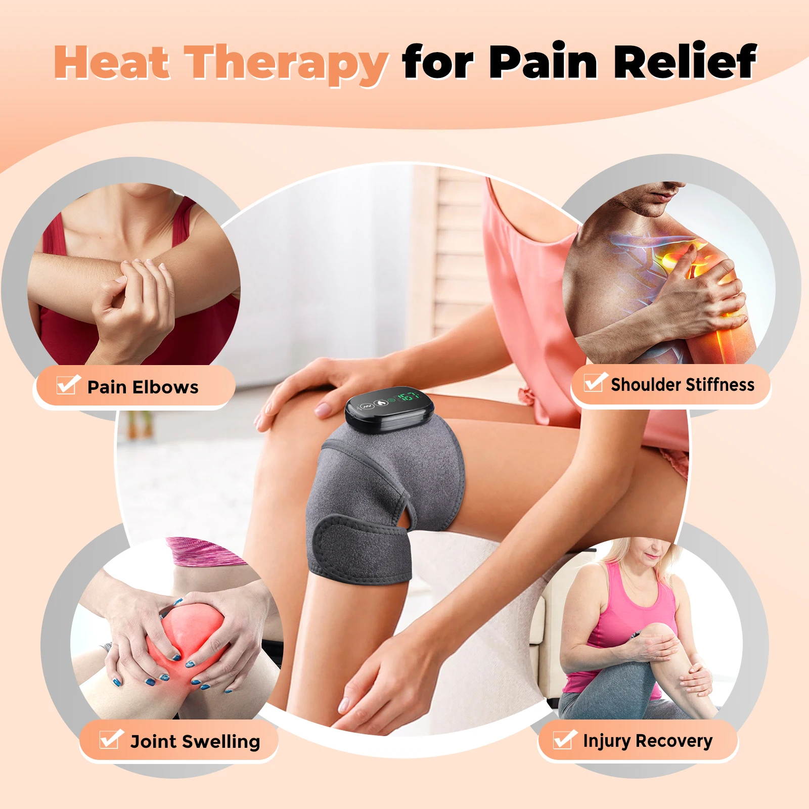 Electric Heated Vibration Knee Massage Physiotherapy Pad 3 in 1 Massager for Shoulder Elbow Hot Compress Muscle Relax Relief - Image 4