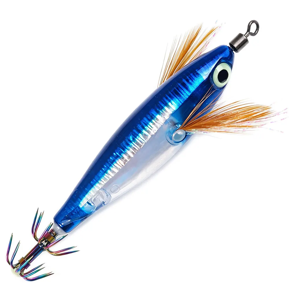 Galvanisierter Tintenfisch-Jig-Angelköder, horizontaler Oktopus-Seepen-Holzgarnelen-Hardbait, künstlicher Wobbler mit 3D-Leucht-Augen – Detail 2