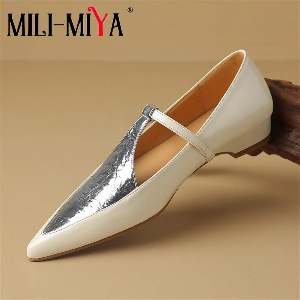 

MILI-MIYA New Arrival Pointed Toe Women Sheep Skin Flats Mixed Color Splicing Buckle Strap Plus Size 34-40 Casual Street Shoes