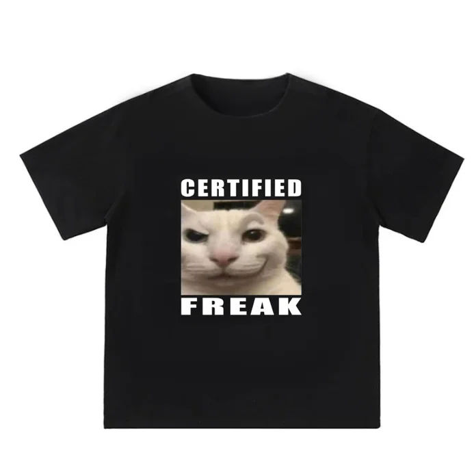 Funny Cat Meme Certified Freak Short Sleeves Women Tee Cool Aesthetic Cute Cat Lover Trendy Casual Streetwear Graphic Print Tee
