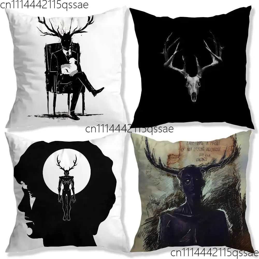H-HannibalS and Will Chibi Pillow Case Square Bedroom Sofa Leisure Comfort Cushion Car Home Decoration