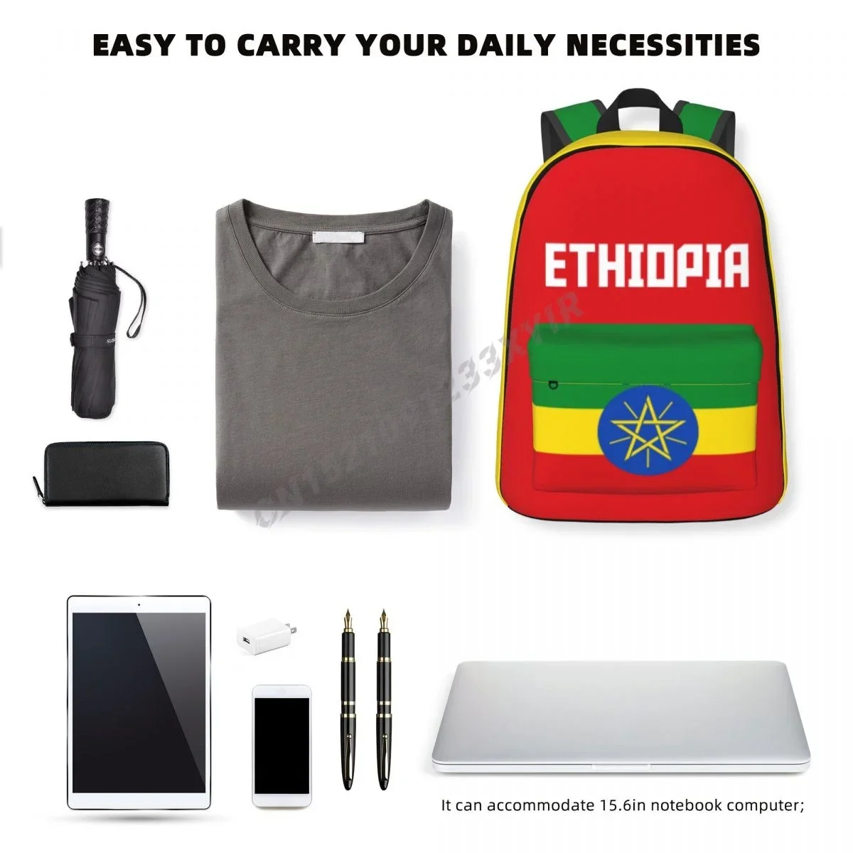 Custom Bag Unisex Backpack Ethiopia Flag Ethiopians Stitch Schoolbag Messenger Bag Case Laptop Travel Bag Mochila Gift