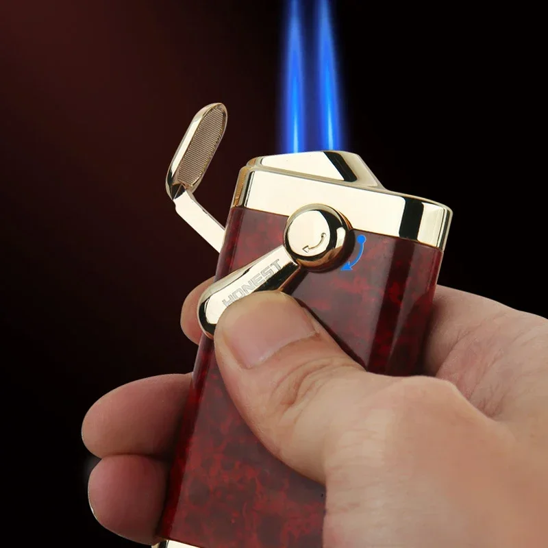 Honest Lighters Double Fire Jet Flame Windproof Lighter Metal Cigar Diamond Visible Gas Inflatable Butane Torches Lighters