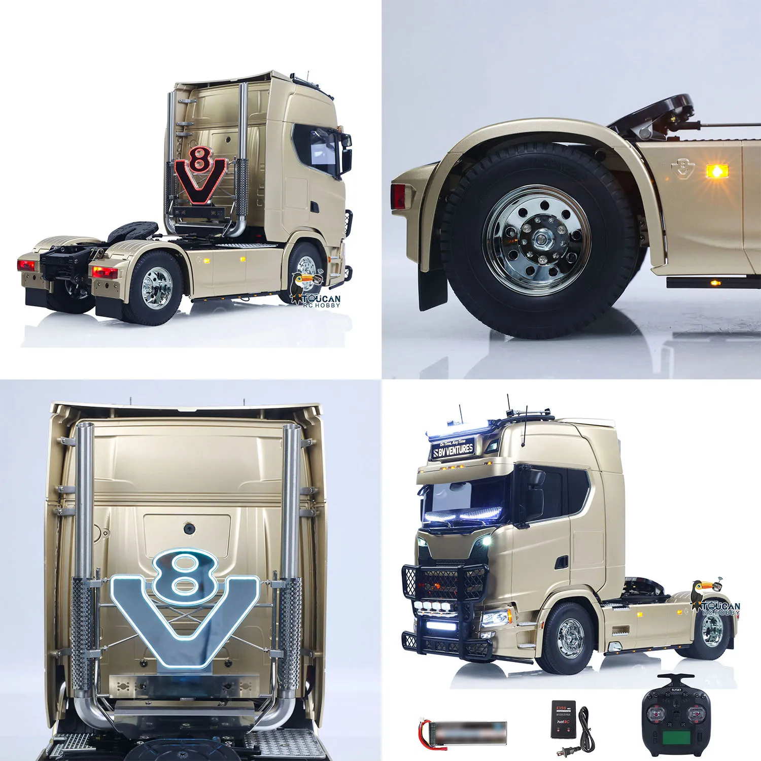 

TOUCAN 1/14 Remote Control Tractor Truck 4X2 TAMIYA Chassis 56379 3Speed Gearbox Flowing Water Light Smoke Unit ST8 Radio RTR