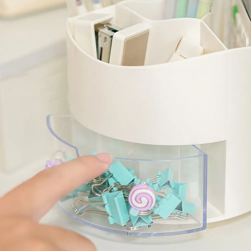 

360° Rotation Rotatable Pen Holder Space Saving Multi Grid Pencil Storage Box Large Capacity PS Makeup Brush Organizer Office
