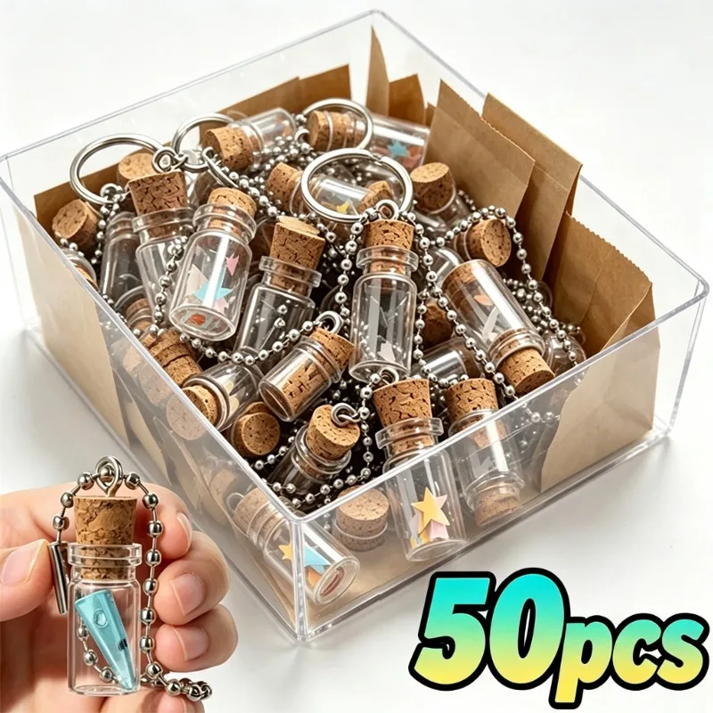 Mini Cork Wishing Bottle Keychain Creative Transparent Glass Pendant Keychain Handicraft Drifting 0.5ml Bottle Bag Keychain Gift