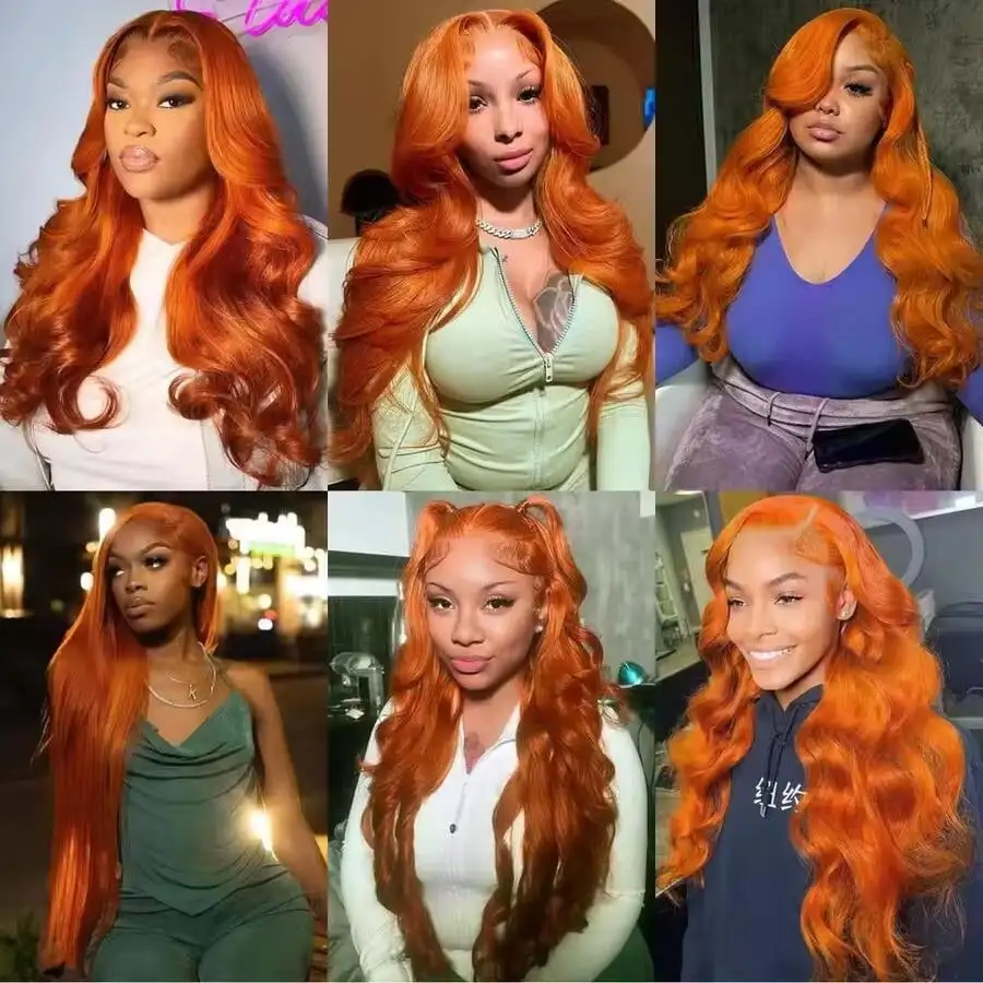 Ginger Orange 13X6 Hd Lace Frontal Human Hair Wig 200 Density Body Wave Human Hair Wigs 13X4 Brazilian Orange Colored Hair For Women view 7