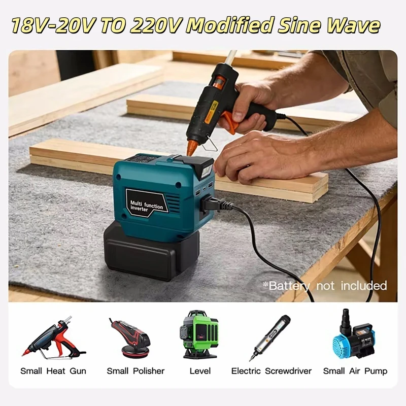 250W Inverter With LED Light Compatible with Makita Battery DC 18V-20V TO 220V Modified Sine Wave Lithium Battery Inverter
