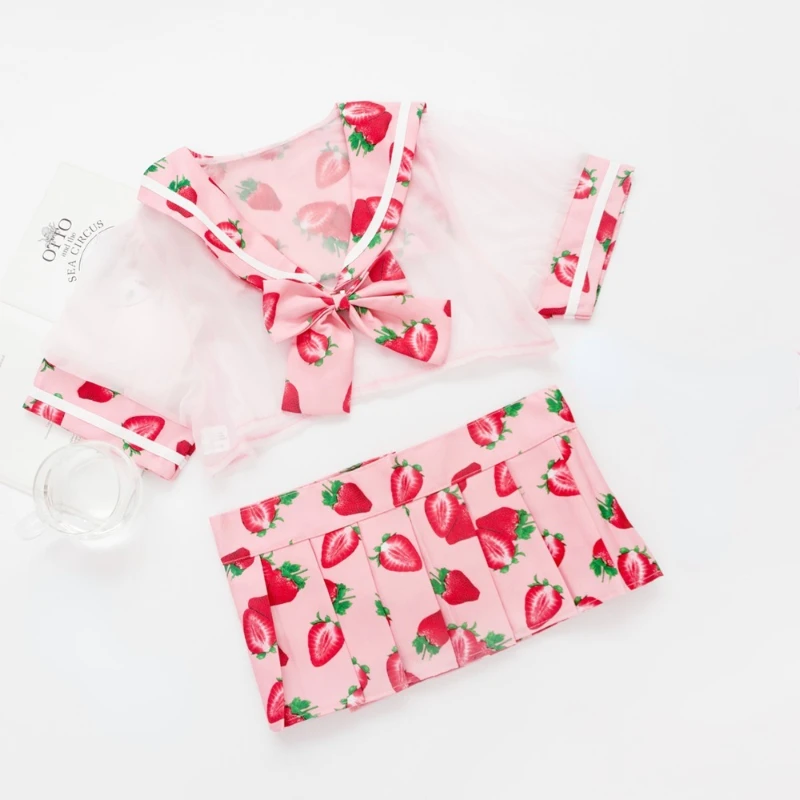 

Милое морячное платье, Лолита, клубничный принт, женские костюмы, сексуальное кавайное Эротическое нижнее белье, сексуальный комплект, нижнее белье