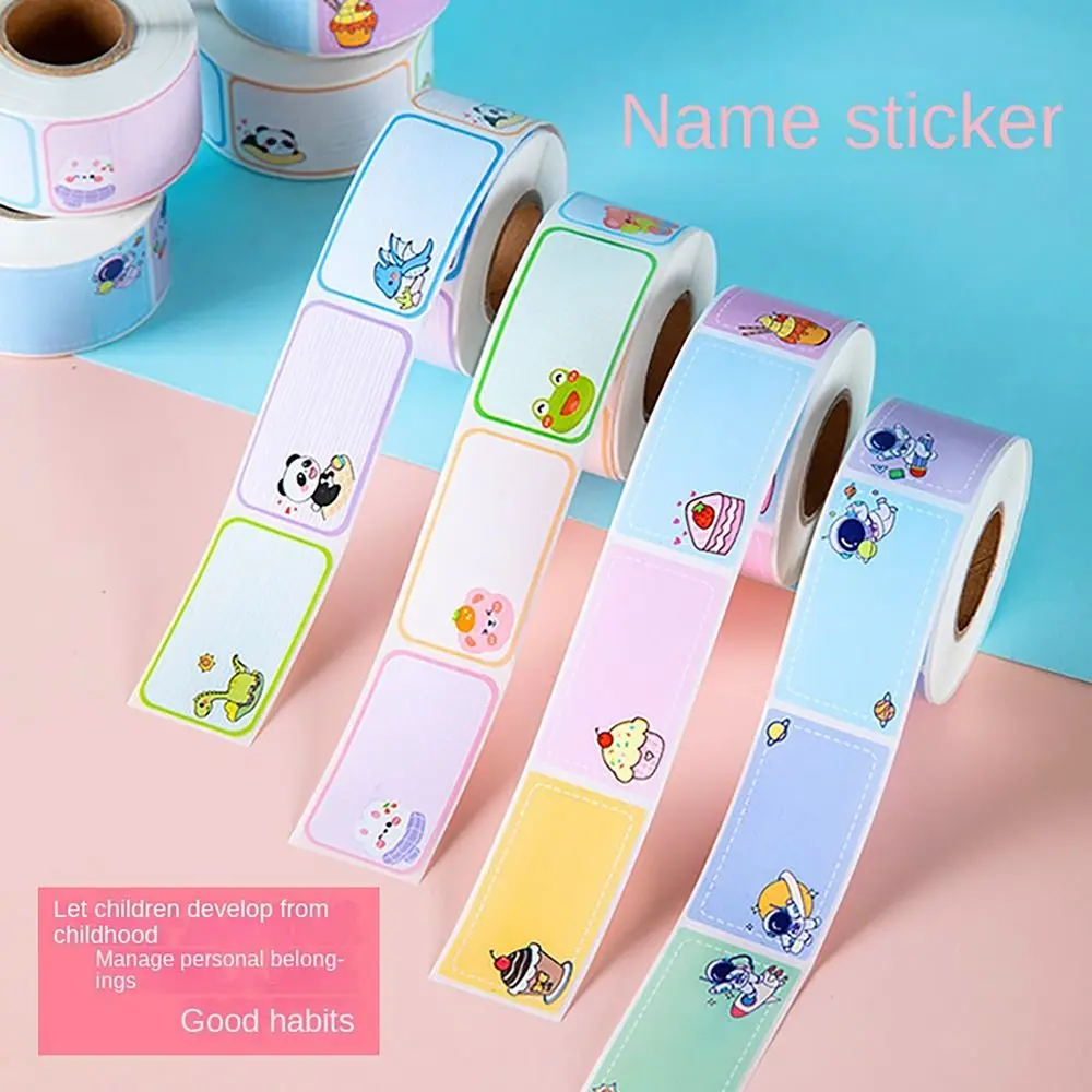 1Roll Cartoon Name Label Sticker Student Handwritten Name Sticker Self-Adhesive Waterproof Tag Sticker Stationery Labels Sticker